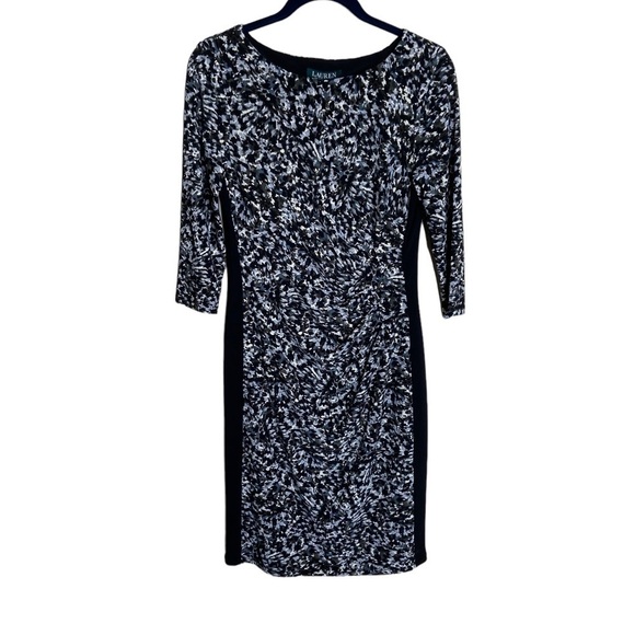 NWT Lauren Ralph Lauren 3/4 Sleeve Ruched Dress Animal Print - Picture 1 of 7